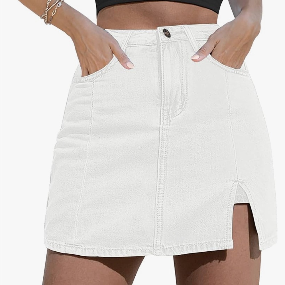 Women’s Denim Mini Skirt Side Slit with High Waisted Jean Shorts Stretchy